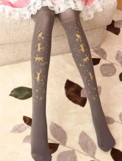 Velvet Lolita Pantyhose Star Cat Hot Stamping 600D Lolita Winter Stocking
