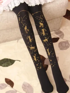 Velvet Lolita Pantyhose Star Cat Hot Stamping 600D Lolita Winter Stocking