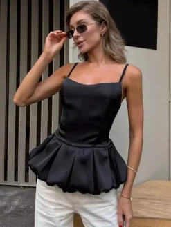 Vest Black Cami Top Straps Neck Chic Camis For Women