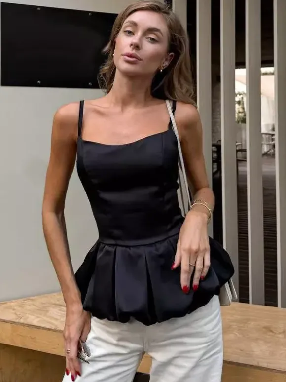 Vest Black Cami Top Straps Neck Chic Camis For Women