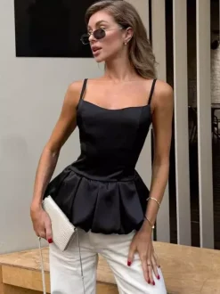 Vest Black Cami Top Straps Neck Chic Camis For Women
