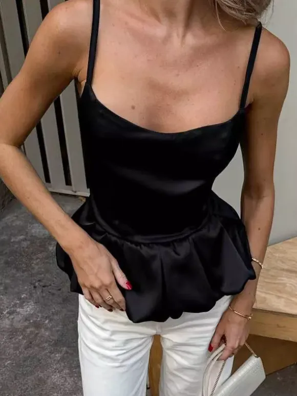 Vest Black Cami Top Straps Neck Chic Camis For Women
