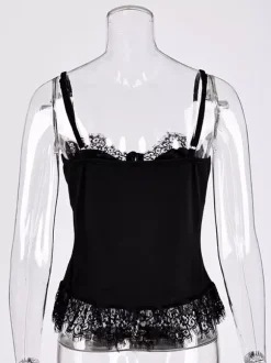 Vest Black Cami Top Straps Neck Lace Casual Backless Women Summer Camis