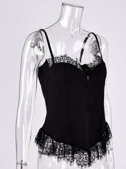 Vest Black Cami Top Straps Neck Lace Casual Backless Women Summer Camis