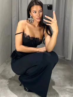 Vest Black Cami Top Straps Neck Lace Casual Backless Women Summer Camis