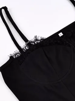 Vest Black Cami Top Straps Neck Lace Casual Backless Women Summer Camis