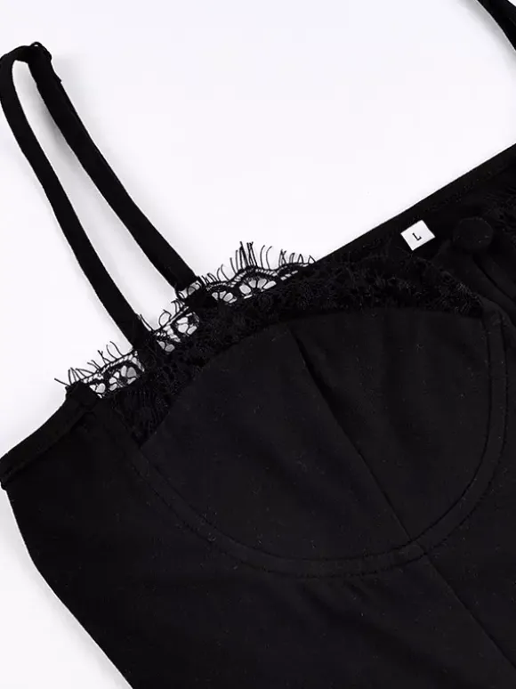 Vest Black Cami Top Straps Neck Lace Casual Backless Women Summer Camis