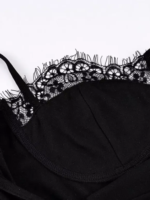 Vest Black Cami Top Straps Neck Lace Casual Backless Women Summer Camis