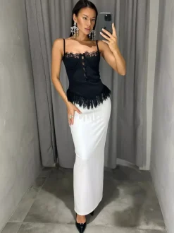 Vest Black Cami Top Straps Neck Lace Casual Backless Women Summer Camis
