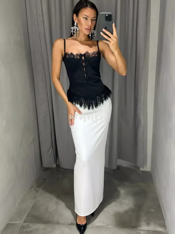 Vest Black Cami Top Straps Neck Lace Casual Backless Women Summer Camis