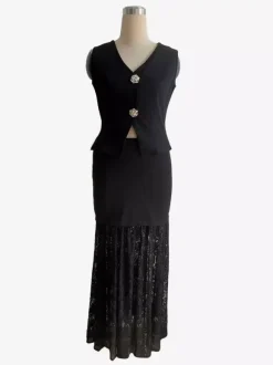 Vest Crop Top And Floral Lace Patchwork Maxi Skirt Two Piece Set For Women 2026