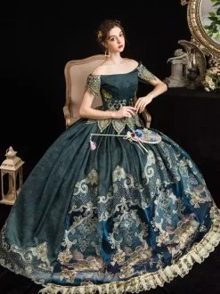 Victorian Dark Navy Short Sleeves Off the Shoulder Baroque Costumes Dress Marie Antoinette Dress