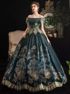 Victorian Dark Navy Short Sleeves Off the Shoulder Baroque Costumes Dress Marie Antoinette Dress
