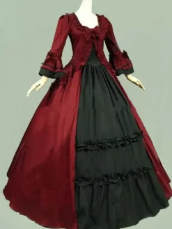 Victorian Retro Tudor Dress Costumes Women's Rococo Retro Tudor Dress Costumes Ruffles Bow Marie Antoinette Victorian Era Style Clothing Costume Vintage Clothing Burgundy