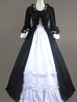 Victorian Retro Tudor Dress Costumes Women's Rococo Retro Tudor Dress Costumes Ruffles Bow Marie Antoinette Victorian Era Style Clothing Costume Vintage Clothing Burgundy