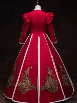 Victorian Dress Costume Women's Red Stand Collar Bubble Long sleeves Baroque Masquerade Ball Gowns Victorian Era Clothing Retro Costumes Burgundy