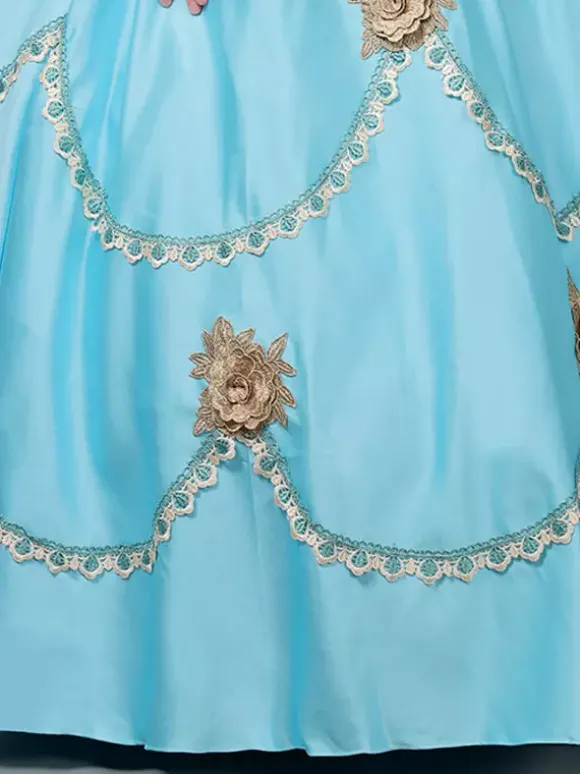 Victorian Dress Light Sky Blue Lace Flowers Ruffles Vintage Costumes Set
