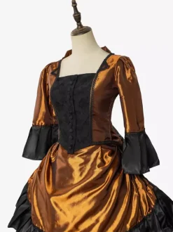 Victorian Dress Sets Vintage Style Orange Ruffles Long Sleeves Classic Retro Dress Set