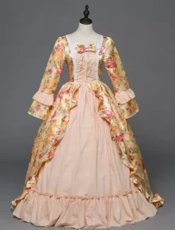 Victorian Retro Tudor Dress Costume Women's Rococo beige Victorian Masquerade Ball Gowns Royal Long Sleeves Retro Costume