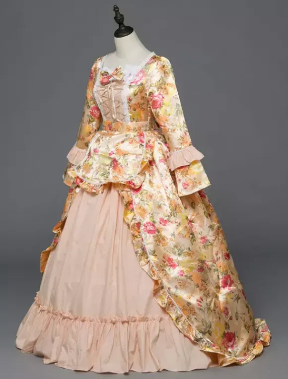 Victorian Retro Tudor Dress Costume Women's Rococo beige Victorian Masquerade Ball Gowns Royal Long Sleeves Retro Costume