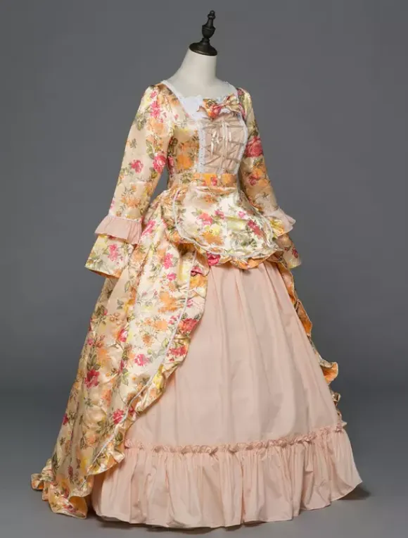 Victorian Retro Tudor Dress Costume Women's Rococo beige Victorian Masquerade Ball Gowns Royal Long Sleeves Retro Costume