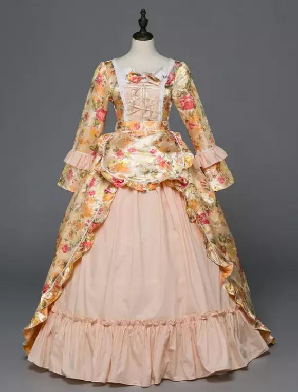 Victorian Retro Tudor Dress Costume Women's Rococo beige Victorian Masquerade Ball Gowns Royal Long Sleeves Retro Costume