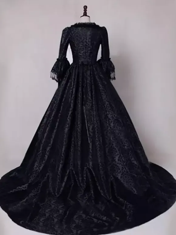 Victorian Retro Tudor Dress Gothic Trumpet Long sleeves Royal Blue Ball Gown Square neckline Costumes Burgundy