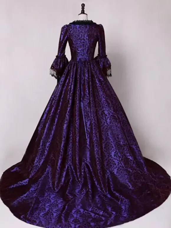 Victorian Retro Tudor Dress Gothic Trumpet Long sleeves Royal Blue Ball Gown Square neckline Costumes Burgundy