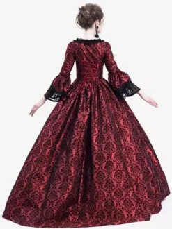 Victorian Retro Tudor Dress Gothic Trumpet Long sleeves Royal Blue Ball Gown Square neckline Costumes Burgundy