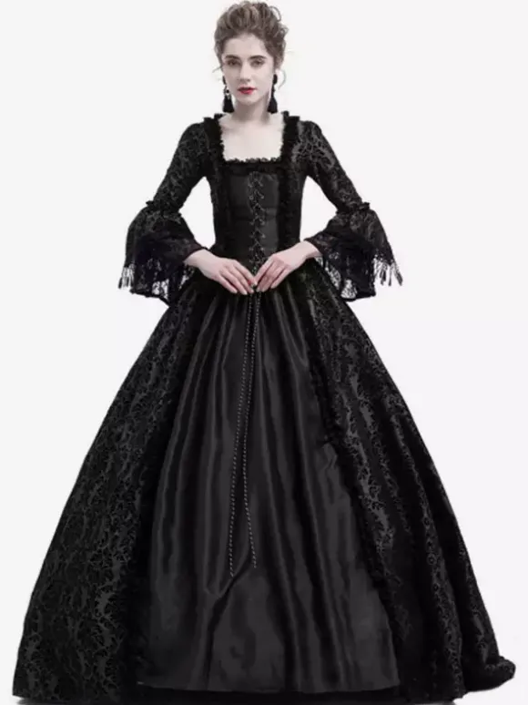 Victorian Retro Tudor Dress Gothic Trumpet Long sleeves Royal Blue Ball Gown Square neckline Costumes Burgundy