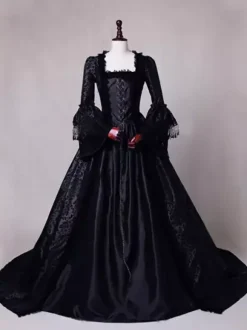 Victorian Retro Tudor Dress Gothic Trumpet Long sleeves Royal Blue Ball Gown Square neckline Costumes Burgundy