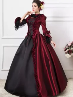 Victorian Retro Tudor Dress Costume Women's Dark Red Victorian era Clothing Half Sleeves Ball Gown Retro Tudor Dress Costumes Dress Burgundy