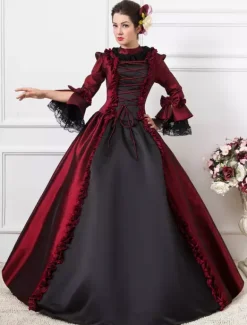 Victorian Retro Tudor Dress Costume Women's Dark Red Victorian era Clothing Half Sleeves Ball Gown Retro Tudor Dress Costumes Dress Burgundy