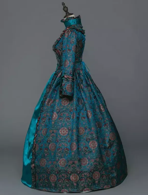 Victorian Retro Tudor Dress Costume Women's Baroque Masquerade Ball Gowns Blue Floral Long Sleeves with Choker Victorian Era Clothing with hat Retro Tudor Dress Costumes