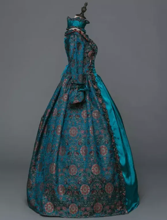 Victorian Retro Tudor Dress Costume Women's Baroque Masquerade Ball Gowns Blue Floral Long Sleeves with Choker Victorian Era Clothing with hat Retro Tudor Dress Costumes