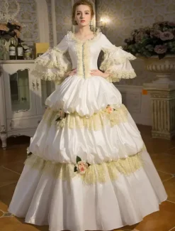 Victorian Retro Tudor Dress Costume Blue Retro Costume Rococo Tiered Bell Sleeves Princess Victorian era Clothing Retro Tudor Dress Costumes Dress