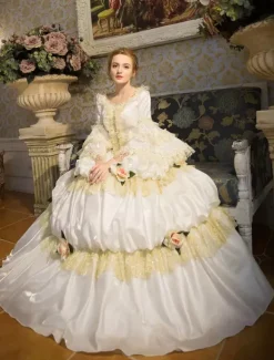Victorian Retro Tudor Dress Costume Blue Retro Costume Rococo Tiered Bell Sleeves Princess Victorian era Clothing Retro Tudor Dress Costumes Dress