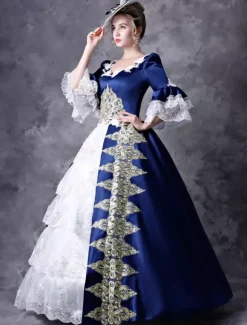 Victorian Retro Tudor Dress Costume Women's Red Women's Baroque Masquerade Ball Gowns Royal Half Sleeves Round Neckline with hat Victorian Era Clothing Retro Costume Carnival