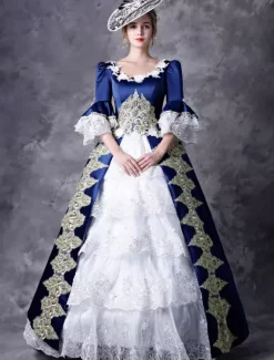 Victorian Retro Tudor Dress Costume Women's Red Women's Baroque Masquerade Ball Gowns Royal Half Sleeves Round Neckline with hat Victorian Era Clothing Retro Costume Carnival