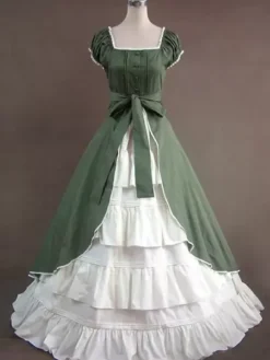 Victorian Retro Tudor Dress Costume Green Short Sleeves era Clothing Retro Tudor Dress Costumes Dress