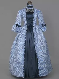 Victorian Retro Tudor Dress Costume Baroque Costume Dark Red Lace Ruffles Floral Print Vintage Victorian era Clothing with Choker Retro Outfits Burgundy