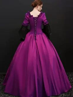 Victorian Retro Tudor Dress Costume Women's lace Long Sleeves purple Vintage Violet Ball Gown Victorian era Clothing retro Long Dresses