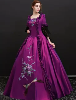 Victorian Retro Tudor Dress Costume Women's lace Long Sleeves purple Vintage Violet Ball Gown Victorian era Clothing retro Long Dresses
