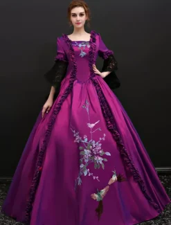 Victorian Retro Tudor Dress Costume Women's lace Long Sleeves purple Vintage Violet Ball Gown Victorian era Clothing retro Long Dresses