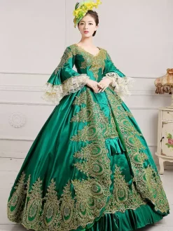 Victorian Retro Tudor Dress Costume Women's Green Baroque Masquerade Ball Gowns Royal Victoria Era Clothing Retro Costume Carnival Burgundy