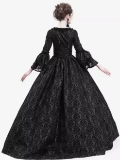 Victorian Retro Tudor Dress Costume Women's Long Gothic Trumpet Long sleeves Black Ball Gown Square neckline Victorian Era Clothing with hat Retro Tudor Dress Costumes