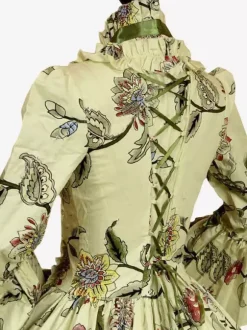 Victorian Retro Tudor Dress Costume Green Retro Tudor Dress Costumes Long Sleeves Square Neckline Ball Gown Floral Print with Choker Victorian Era Clothing Marie Antoinette Costume Set