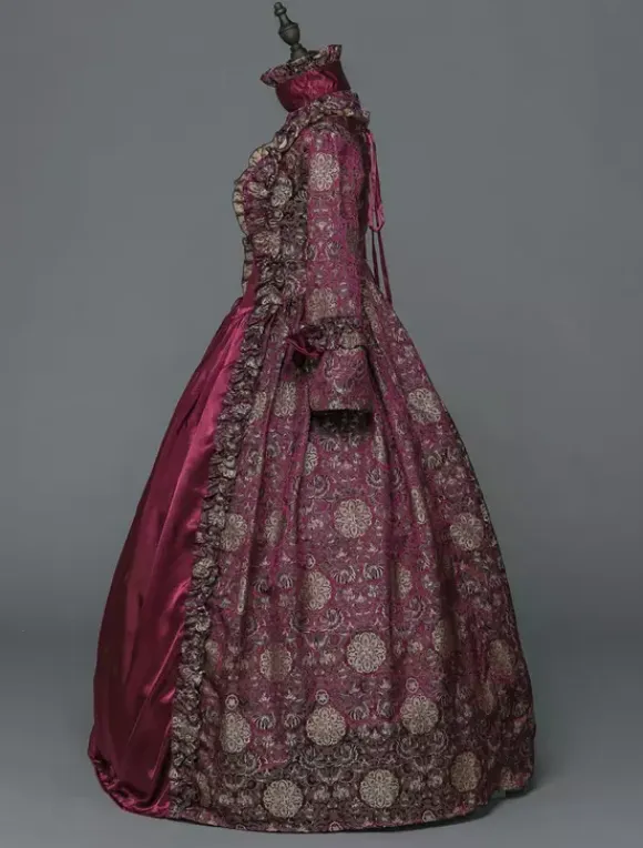 Victorian Retro Tudor Dress Costume Women's Baroque Masquerade Ball Gowns Burgundy Floral Long Sleeves with Choker Victorian Era Clothing with hat Retro Tudor Dress Costumes