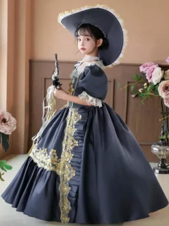 Victorian Rococo Costumes Gray Ruffles Dress Costume Party Prom Dress