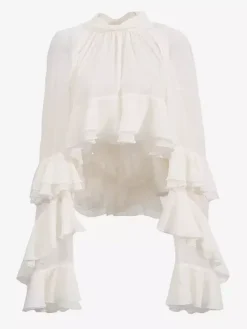 Victorian Ruffle Blouse For Women - Fairycore Mock Neck Tiered Flare Sleeve Sheer Top - Spring Date Night Party 2026